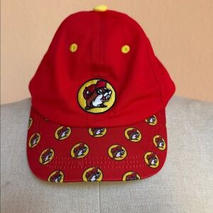Buc-ees Vibrant Red Kids Hat with Fun Cartoon Design